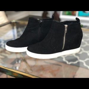 Black Suede Wedge Sneakers